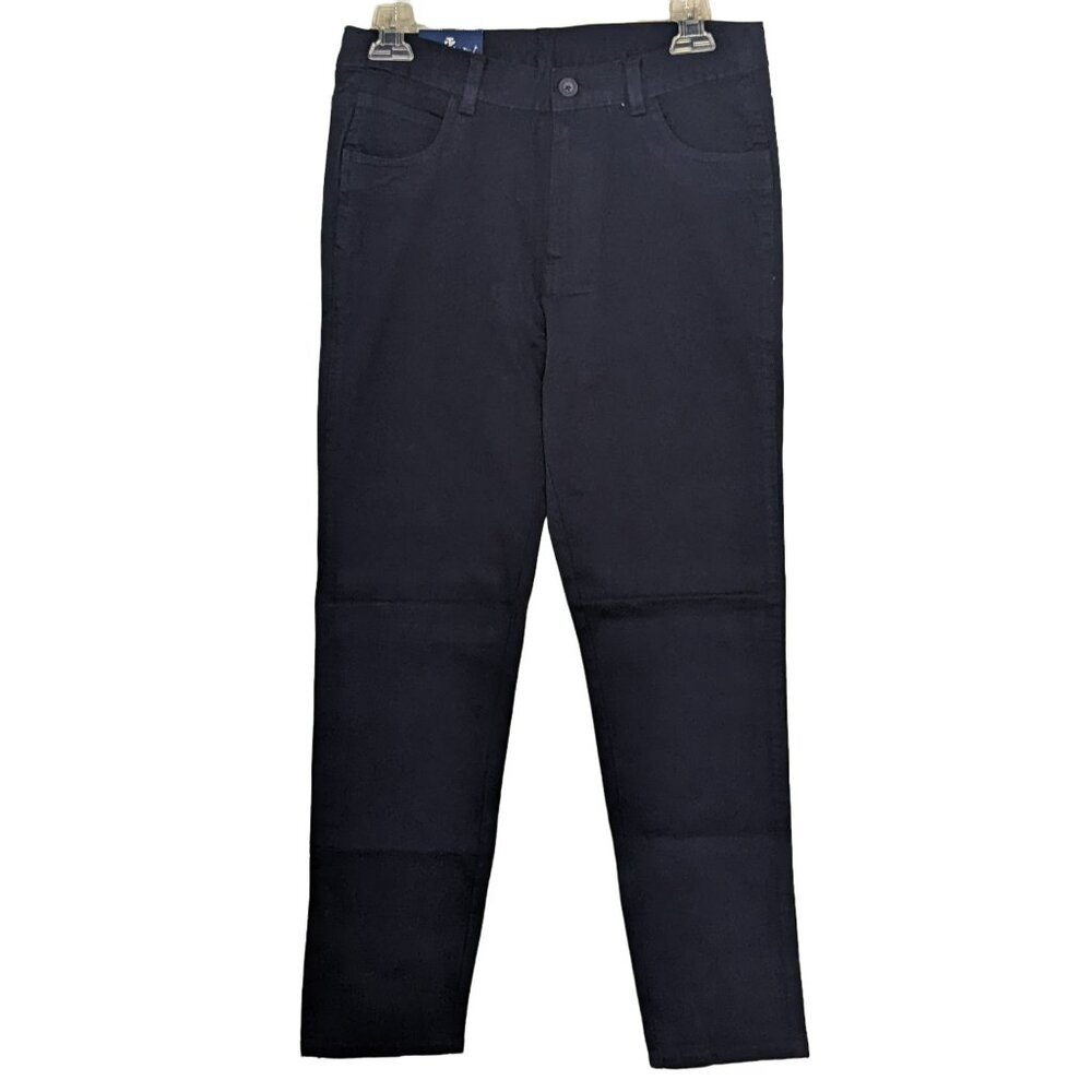 Boys Izod Uniform Pants Size 18 Navy Blue 5 Pocket Adjustable Waist Reinforced K